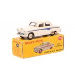 Dinky Toys Austin A105 saloon (176). An example in cream with dark blue flash and cream wheels.