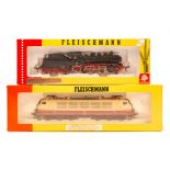 2 Fleischmann HO locomotives. A DB class 103 Co-Co twin pantograph electric 103 155-8 in cram and