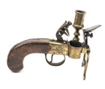 An early 19th century flintlock boxlock tinder lighter, 5½” overall, of all brass construction, with
