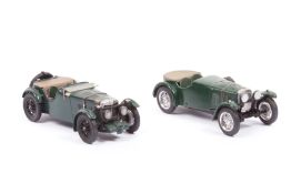 2 Wills Finecast Auto-Kits factory produced cars. The smaller 1:43 scale examples- MG K3 in BRG