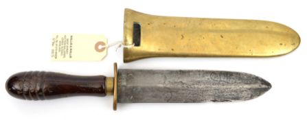 A diver’s knife, the broad DE7¼” blade retaining traces of name “Siebe Gorman & Co”, with brass