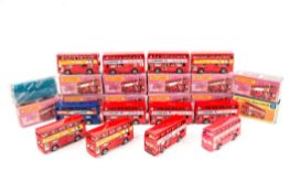 12 Matchbox Superfast buses. 11x No.17 The Londoner double deck buses. 10 in red livery in purple