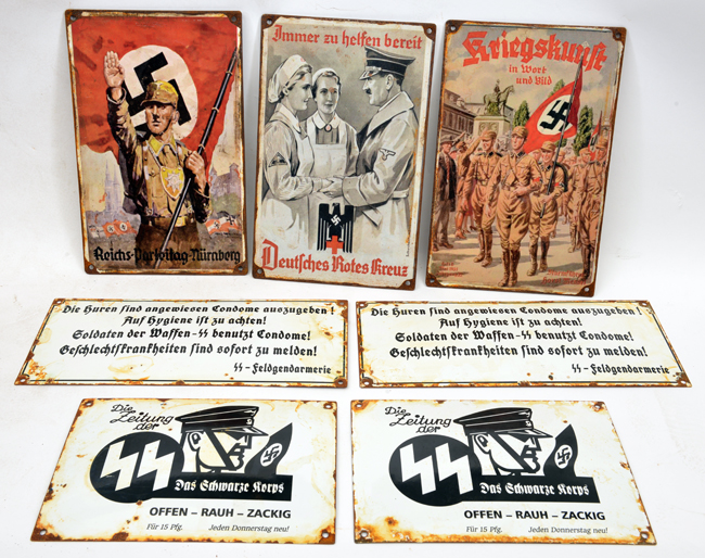 3 polychrome post war copies of Third Reich enamelled signs, and 4 similar monochrome signs,