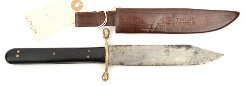 A 19th century Bowie knife, clipped back blade 5¼” marked “Taylor Witness Sheffield” with eye motif,