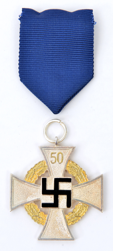 A Third Reich Special Grade Faithful Service Decoration, in silver and gilt with enamel swastika,