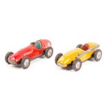 2 scarce tinplate 1950s Scalex friction drive Formula One cars. A Maserati in yellow, RN3 and a