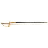 A late 18th century military style continental smallsword, slender tapering hollow triangular