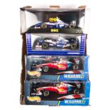 4x 1:18 scale F1 racing cars. 2x Hotwheels Williams FW21, RN5 Zanardi and RN6 Ralf Schumacher. A