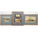 2 framed photos of warships: “HMS Leeds Castle” (F384) details and d. 1956 on back, and HMS “Loch