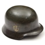 A Third Reich M40 steel helmet, the skull with shiny grey/black finish and single second type SS