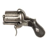 A continental 6 shot 7mm DA pinfire pepperbox revolver, 4½” overall, with scroll engraved