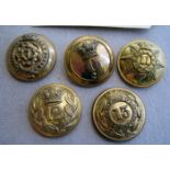 5 pre 1881 infantry officers’ large gilt numbered tunic buttons: 7th, 9th, 11th, 12th and 13th. VGC
