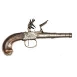 A 50 bore silver mounted cannon barrelled flintlock boxlock pocket pistol, c 1783, 7½” overall, turn