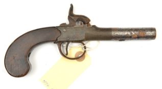 A 42 bore percussion boxlock pocket pistol, converted from flintlock, 7¾” overall, turn off barrel