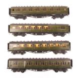 4 O gauge kit built Southern Railway Maunsell corridor coaches. 2x passenger brakes 3698 and 3747