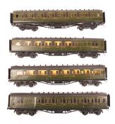 4 O gauge kit built Southern Railway Maunsell corridor coaches. 2x passenger brakes 3698 and 3747