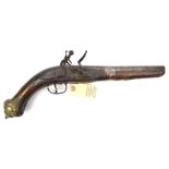 A late 18th century Turkish 20 bore flintlock holster pistol, 16” overall, barrel 9”, the thick