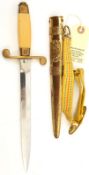 A post WWII Romanian dress dagger, shallow diamond section blade 8”, no 55805 at forte, brass