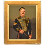 A late 19th century oil on board painting of a Sergeant Royal Artillery, ¾ length, wearing frogged