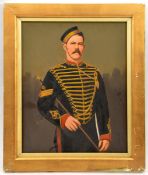 A late 19th century oil on board painting of a Sergeant Royal Artillery, ¾ length, wearing frogged