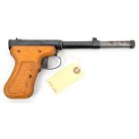 A .177” Original Mod 2 pop out air pistol, with blued finish and pale beech wood grooved and