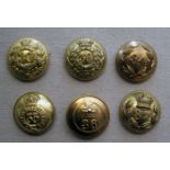 6 pre 1881 infantry officers’ large gilt numbered tunic buttons: 30th (2), 34th, 35th, 36th and