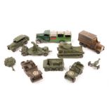 8 Dinky Military. Reconnaissance Car, US Army Jeep, Medium Tank, complete with metal tracks, anti-