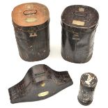 2 tin cases for R Fusiliers officers fur caps, each with name on brass plate “W R Glover Esq” and “