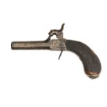 A 180 bore percussion boxlock pocket pistol, 5½” overall, turn off octagonal barrel 2”, the top flat