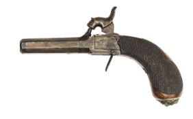 A 180 bore percussion boxlock pocket pistol, 5½” overall, turn off octagonal barrel 2”, the top flat