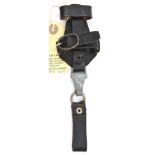 A black leather vertical hanger and belt loop for SS dagger, the grey metal clip marked “DRGM” in