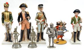 3 continental painted porcelain figures of early 19th century naval officer, dragoon and hussar,