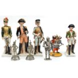 3 continental painted porcelain figures of early 19th century naval officer, dragoon and hussar,