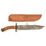 A late 19th century Bowie knife, blade 10” with traces of plating, steel crossguard and brass