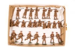 25 Britains Toy Soldiers, World War One Scottish Infantry in khaki. Early 1930s examples. 9x