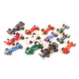 12x 1960s/70s Tri-ang Scalextric/Scalextric single seat racing cars. 1960s examples; 3x BRM F1 cars,