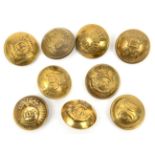 9 infantry OR’s large brass numbered tunic buttons: 57th, 90th (2 types), 98th, 103rd, 106th, 107th,