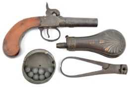 A Birmingham made percussion boxlock pocket pistol, 6½” overall, turn off barrel 2¼”, with scroll