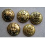 5 pre 1881 infantry officers’ large gilt numbered tunic buttons: 46th, 47th, 48th, 50th and 53rd. GC
