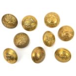 9 infantry OR’s large brass numbered tunic buttons: 51st, 52nd, 55th, 57th (2), 58th, 61st, 67th and