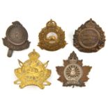 5 CEF cap badges: Cyclist Corps, Divisional Cyclists, 2nd Div Cyclists, 3rd Bn Railway troops