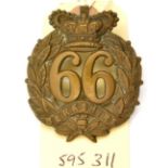 An OR’s 1874 pattern brass glengarry badge of The 66th (Berkshire) Regt (528), old copper lugs. GC