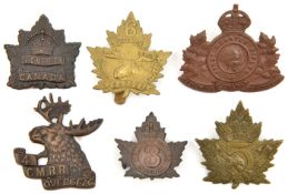 6 CEF Mounted Rifles cap badges: 1st, 2nd (lugs missing), 3rd, 4th (lugs missing), 5th and 6th. GC