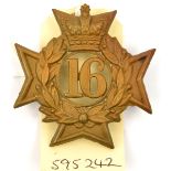 An OR’s 1874 pattern brass glengarry badge of The 16th (Bedfordshire) Regt, (445) brass lugs. GC