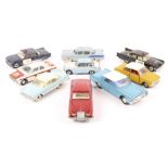 9 Dinky Toys. Ford Cortina Mk1, Triumph Herald, Ford Cortina Mk2 rally car, Rolls Royce Silver