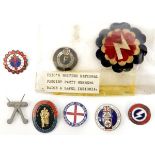 A scarce British Union of Fascist rosette, red, white and black with silver rune; also lapel
