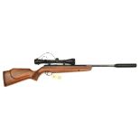 A .22” Webley Stingray break action air rifle, number 901064, the walnut stock having chequered