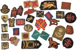 35 cloth and embroidered badges, including 20th Armoured, Home Counties District, 49th Div., 2nd