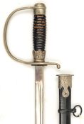 A Third Reich SS NCOs sword, the plated blade having very faint Original Eickhorn mark, in its