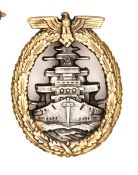 A good Third Reich High Seas Fleet badge, by Schwerin, early example, silvered and gilt on brass (